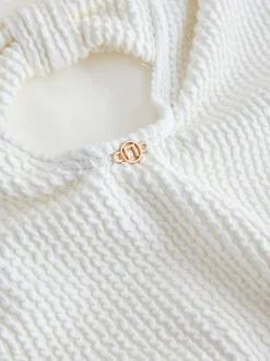 Crème froissée - Maillot de bain Nœud à encolure dégagée avec contrôle du ventre