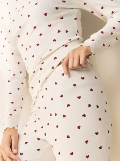 Crème motif cœur - Ensemble haut et legging à manches longues avec couche de base thermique