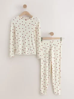 Crème motif cœur - Ensemble haut et legging à manches longues avec couche de base thermique