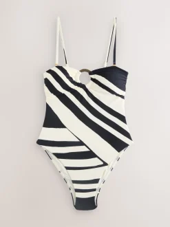 Crème/noir à rayures - Maillot de bain bandeau à contrôle du ventre