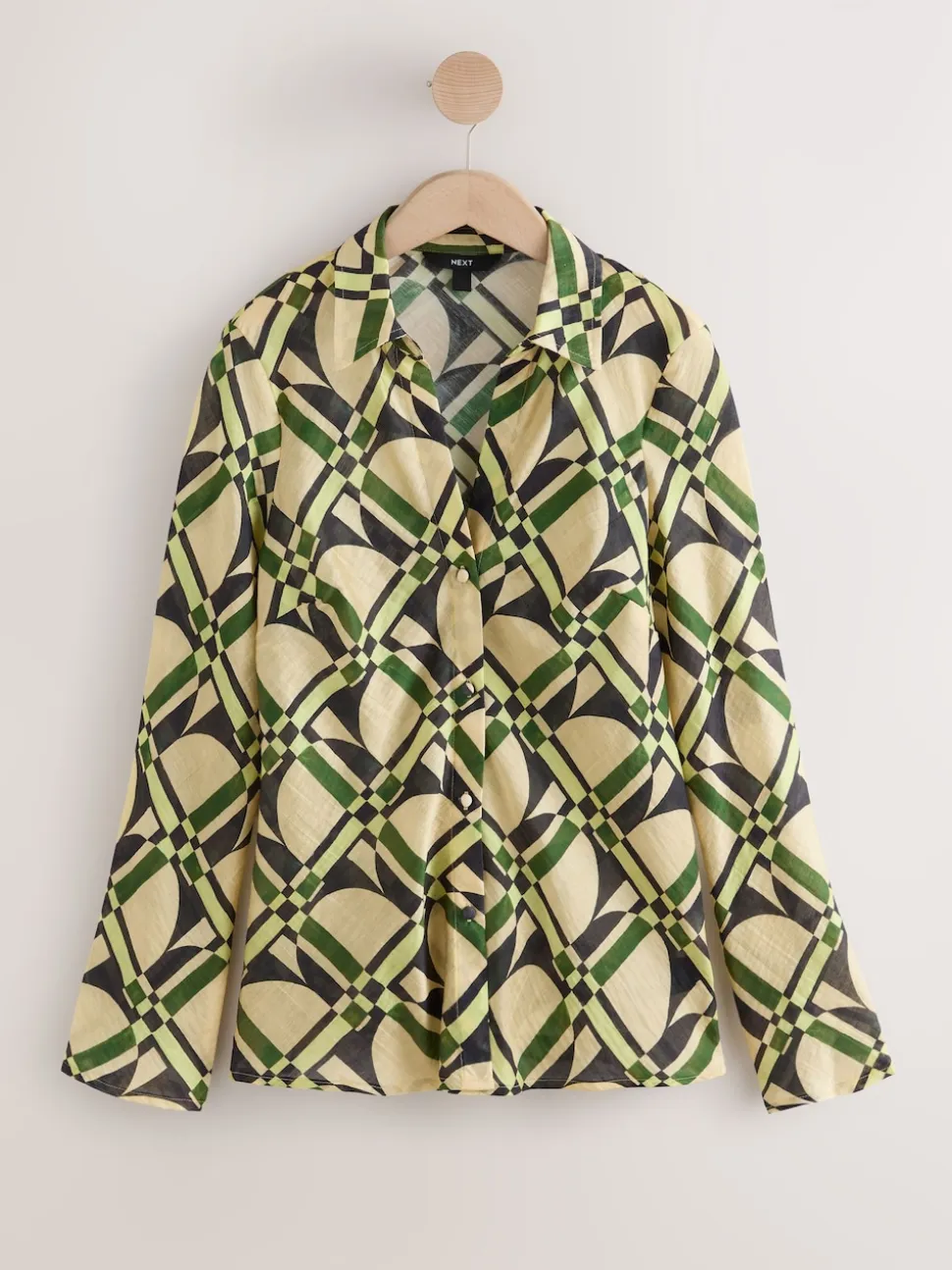 Crème/Vert imprimé géométrique - Chemise à col en V en Blend Lyocell