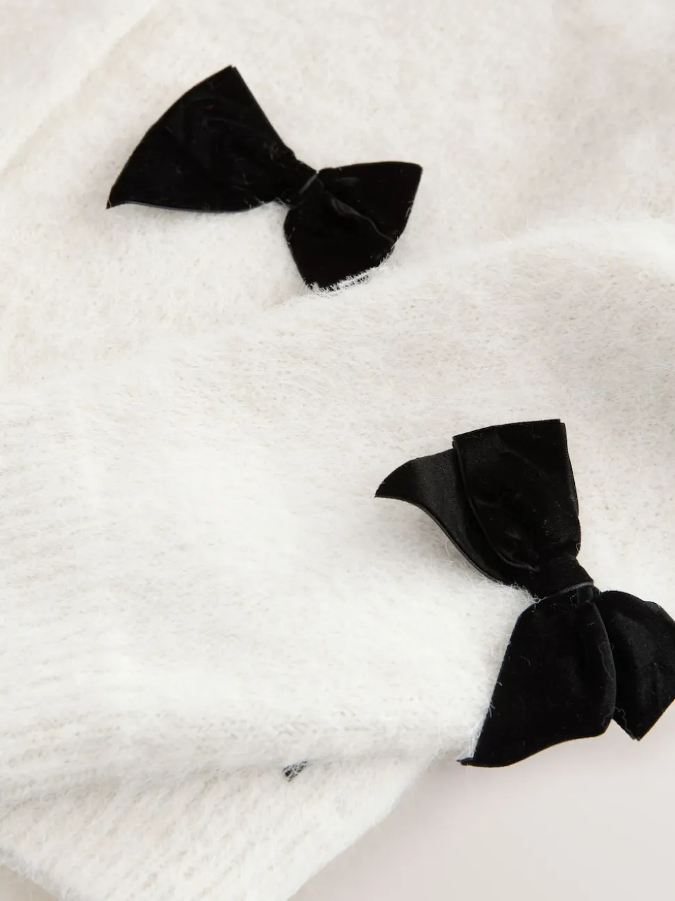 écru - Cardigan à nœud en velours tricoté avec laine