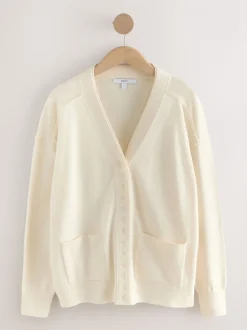 écru - Cardigan ultra-doux à col en V avec poches