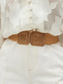 Écru - Ceinture large effet raphia à boucle carrée
