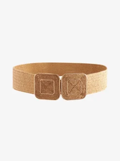 Écru - Ceinture large effet raphia à boucle carrée