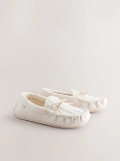 écru - Chaussons mocassins en maille Torsade