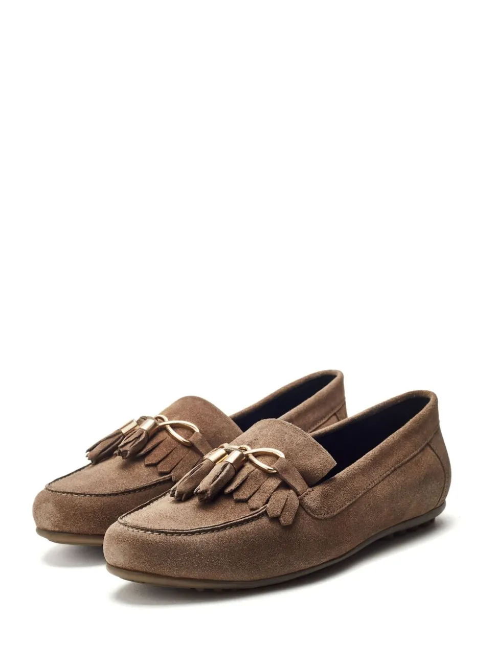 Écru - Mocassins Moda in Pelle Essana avec chaîne et glands