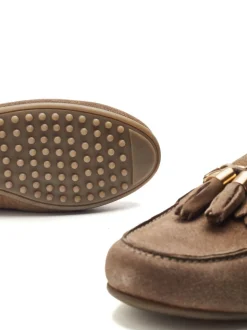 Écru - Mocassins Moda in Pelle Essana avec chaîne et glands