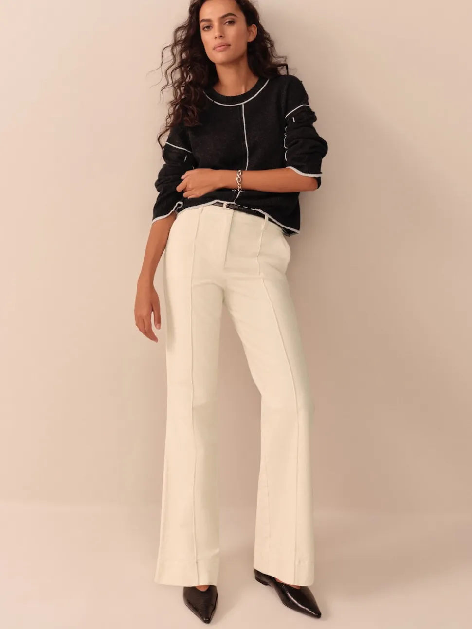 écru - Pantalon bootcut N. Premium en velours côtelé