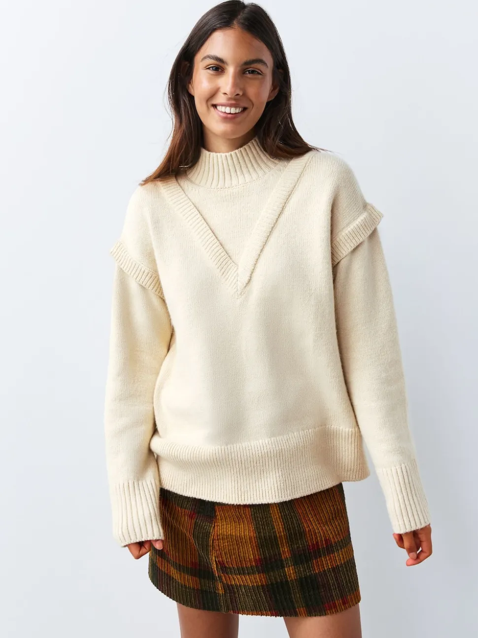 écru - Pull double épaisseur en Coton et laine Blend
