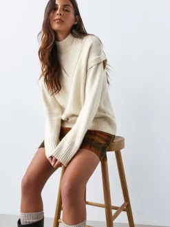 écru - Pull double épaisseur en Coton et laine Blend
