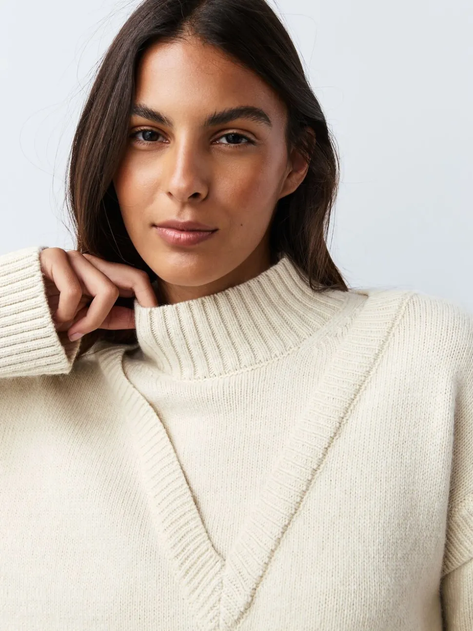 écru - Pull double épaisseur en Coton et laine Blend