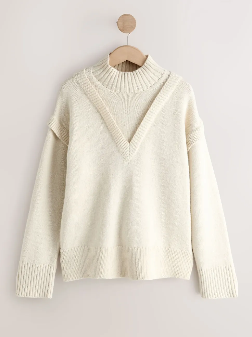 écru - Pull double épaisseur en Coton et laine Blend