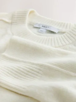 écru - Pull en maille à col rond en laine