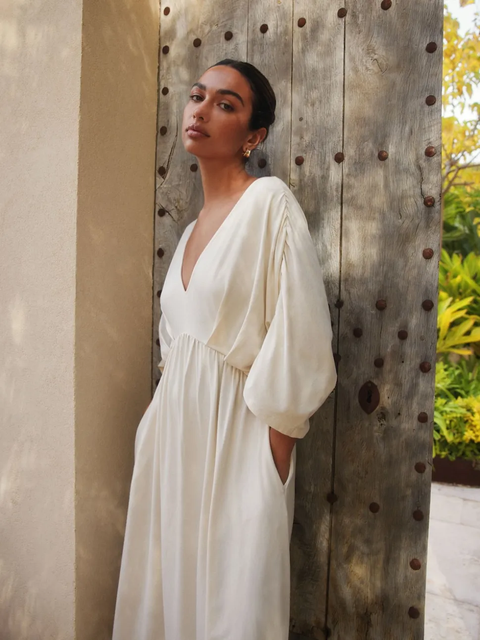 écru - Robe longue caftan en jersey
