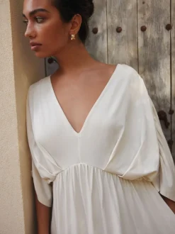 écru - Robe longue caftan en jersey