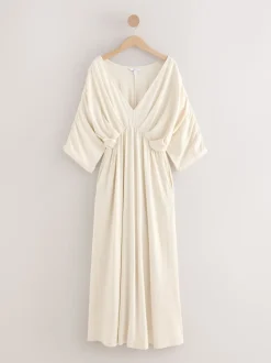 écru - Robe longue caftan en jersey