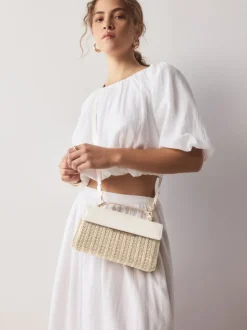 Écru - Sac à poignée supérieure effet raphia