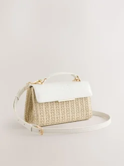 Écru - Sac à poignée supérieure effet raphia