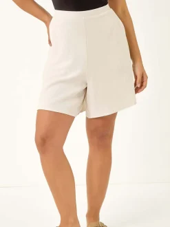 Écru - Shorts Roman Petites tailles en lin mélangé à taille élastique