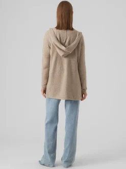 Écru - VERO MODA Cardigan long en maille à capuche