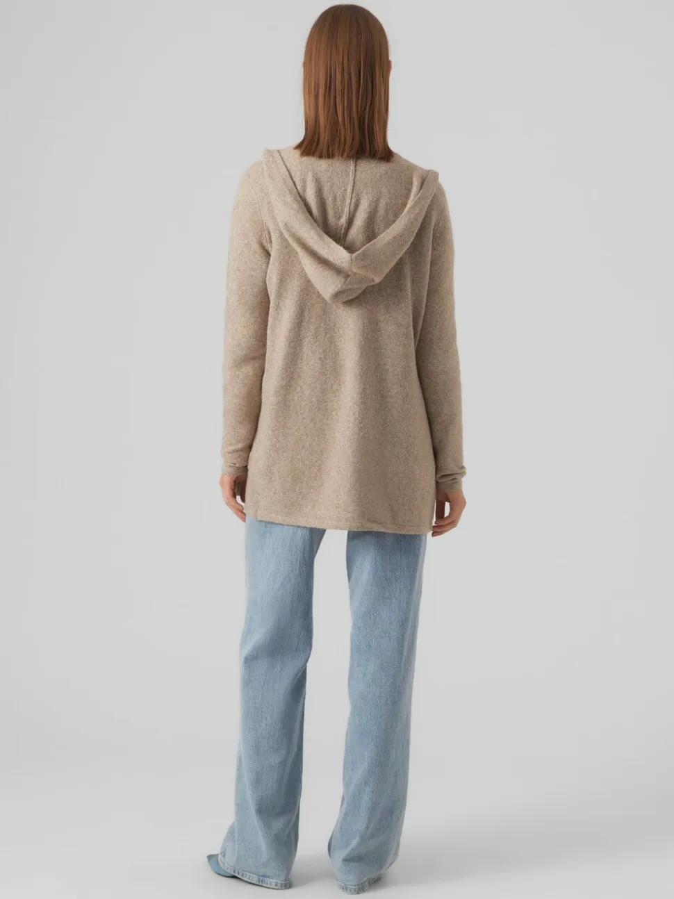 Écru - VERO MODA Cardigan long en maille à capuche