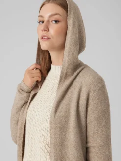 Écru - VERO MODA Cardigan long en maille à capuche
