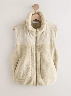 écru - Veste zippée en velours côtelé en mélange de borg