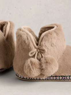 Écru - White Stuff chaussons bottines en fausse fourrure