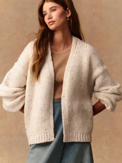 Écru moucheté - Cardigan en grosse maille doux
