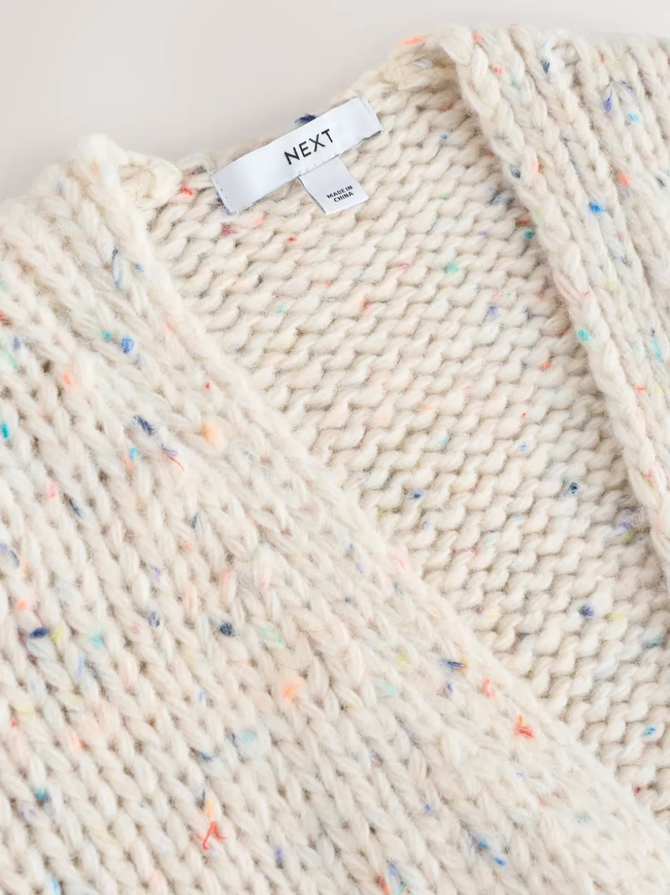 Écru moucheté - Cardigan en grosse maille doux