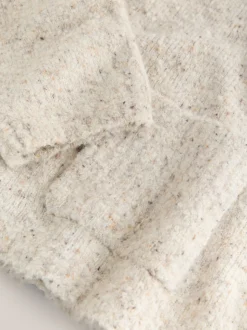 Écru moucheté - Pull col rond bouclé en laine