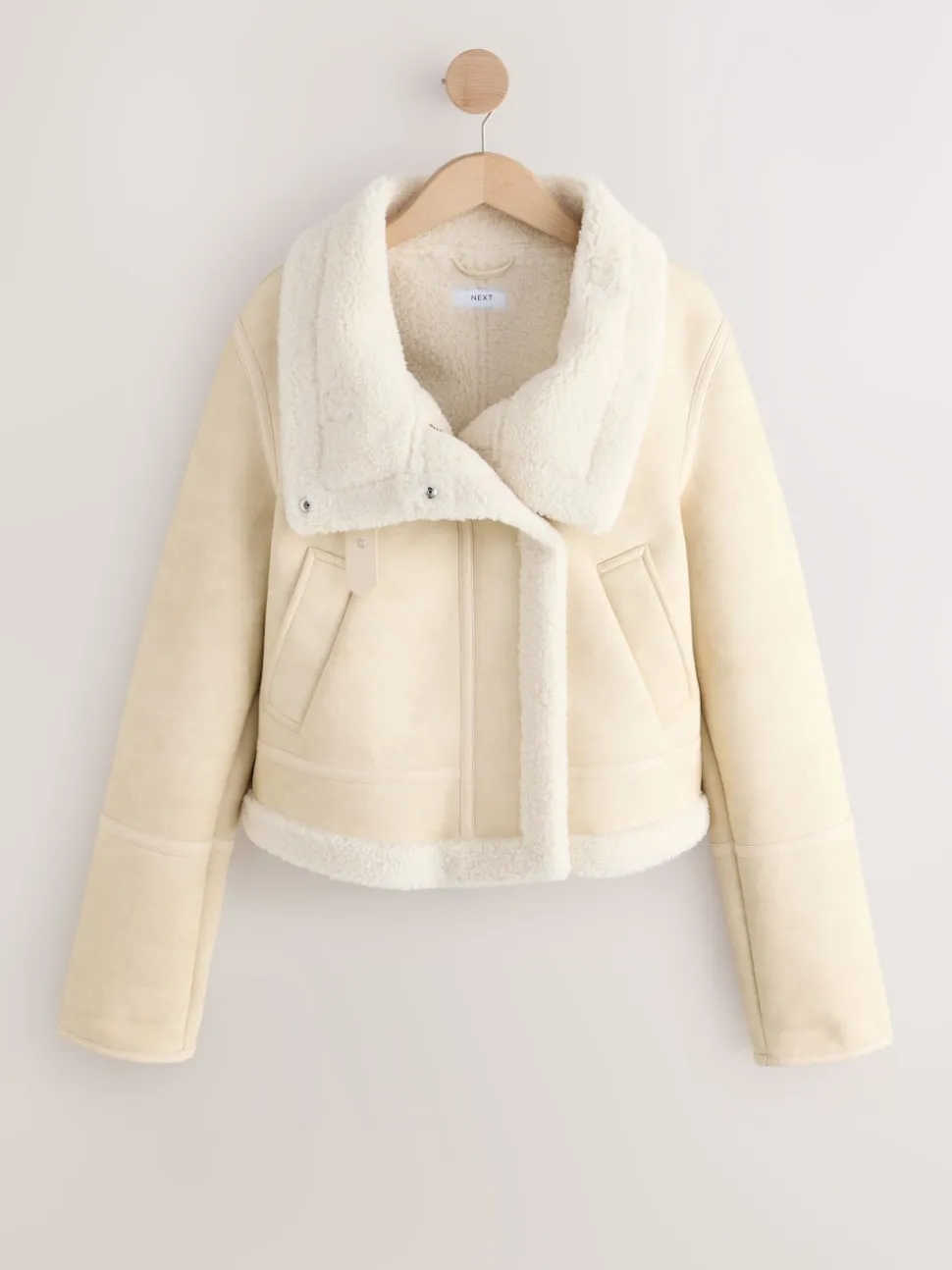 écrucrème - Veste aviateur à col cheminée doublé de peau de mouton