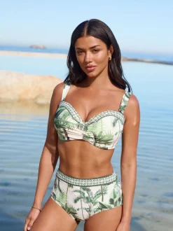 Écru/vert palmier - Bas de bikini Imprimé