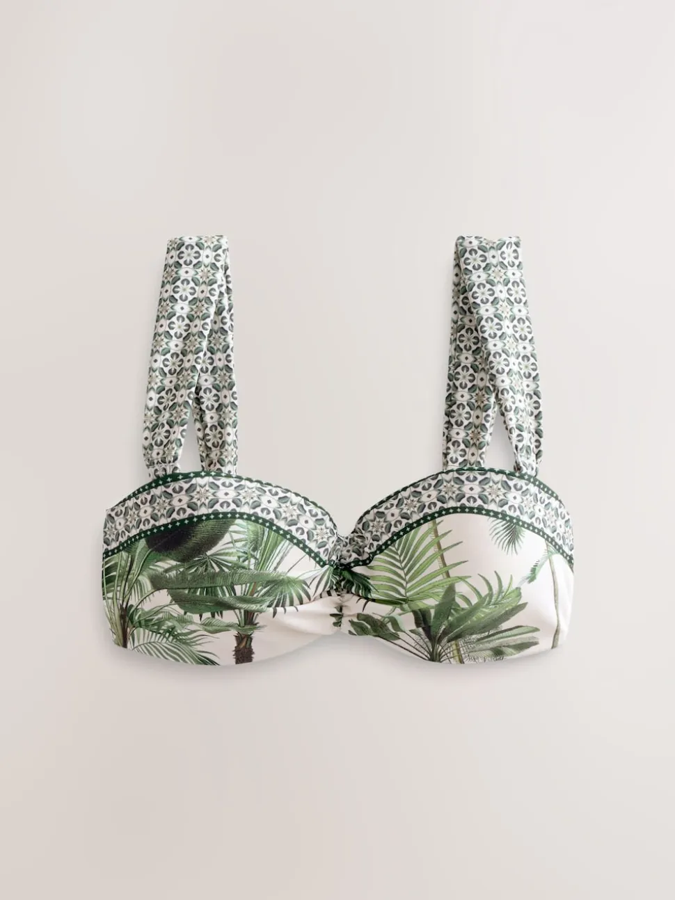 Écru/vert palmier - Haut de bikini bandeau filaire