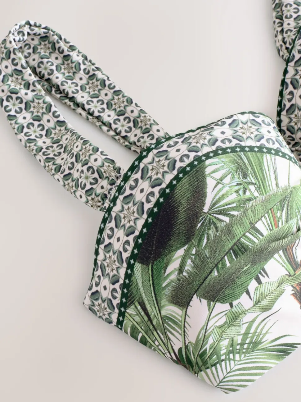 Écru/vert palmier - Haut de bikini bandeau filaire