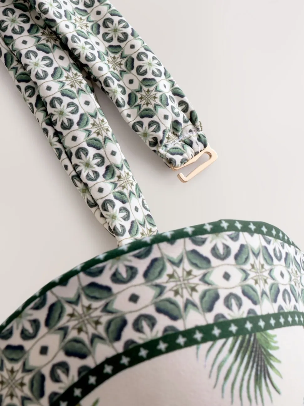 Écru/vert palmier - Haut de bikini bandeau filaire