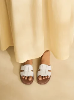 Cuir blanc - Sandales mules à fente