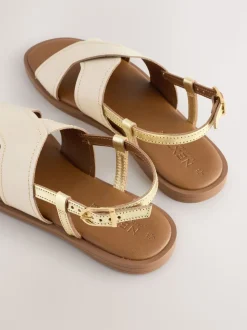 cuir Crème - Sandales surpiquées à bride arrière