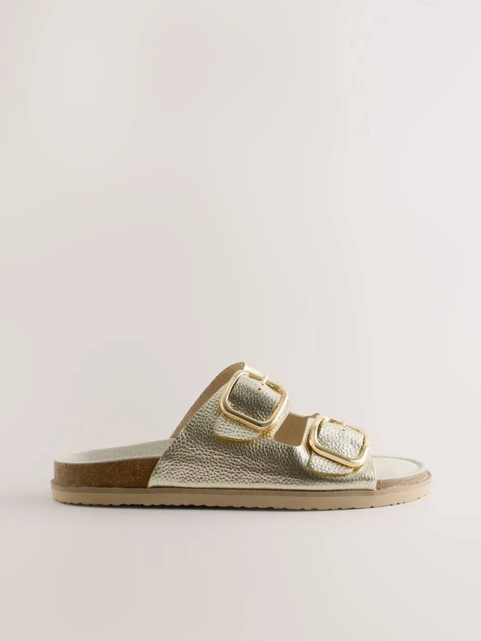 Cuir doré - Sandales à double bride avec semelle plantaire