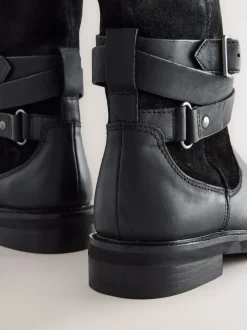Cuir huilé noir - Bottines Forever Comfort® à boucle doublées de peau de mouton