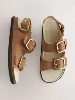 Cuir marron fauve - Sandales à bride arrière avec semelle plantaire