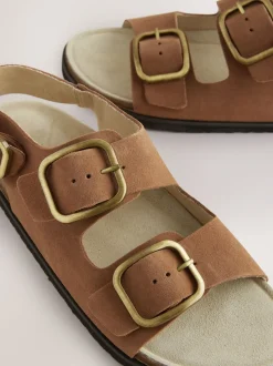 Cuir marron fauve - Sandales à bride arrière avec semelle plantaire