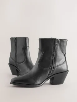 Cuir noir - Bottines cowboy à talons carrés