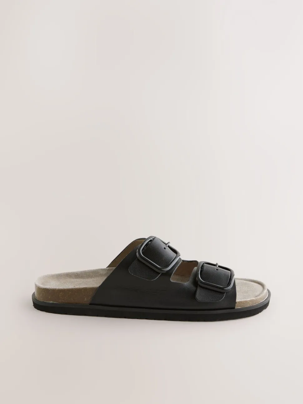 Cuir noir - Sandales à double bride avec semelle plantaire