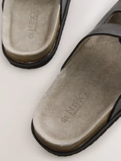 Cuir noir - Sandales à double bride avec semelle plantaire