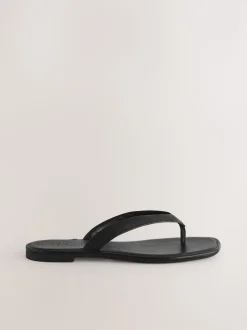 Cuir noir - Sandales à entredoigt carré