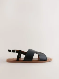 Cuir noir - Sandales surpiquées à bride arrière