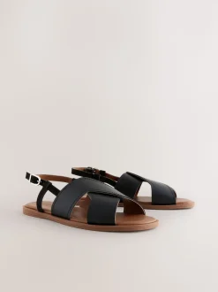 Cuir noir - Sandales surpiquées à bride arrière