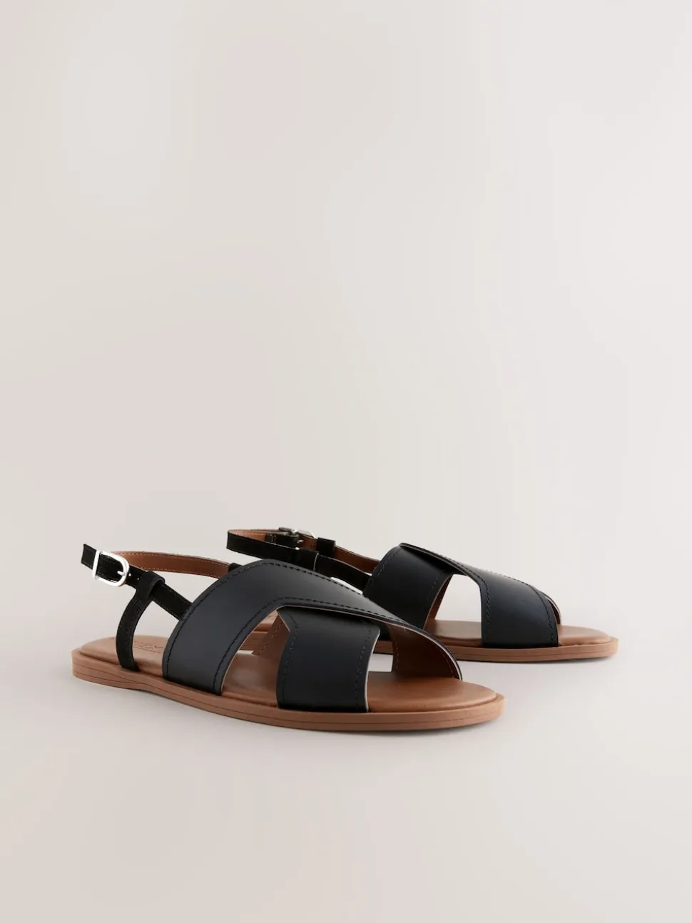 Cuir noir - Sandales surpiquées à bride arrière
